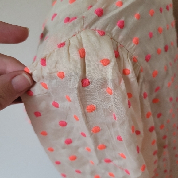 Anthropologie Isato polka dot embroidered cream and pink 3/4 length blouse - Picture 7 of 9